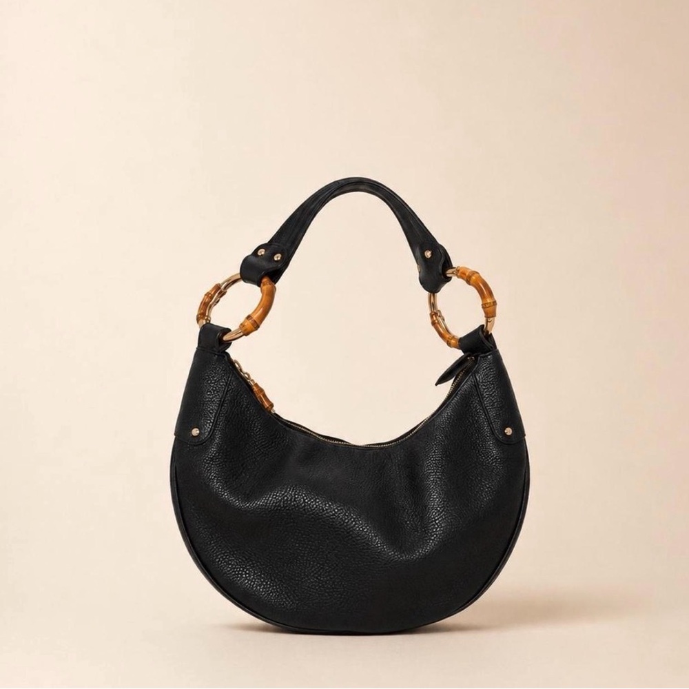 Gucci Black Leather Hobo with Bamboo Ring Handles